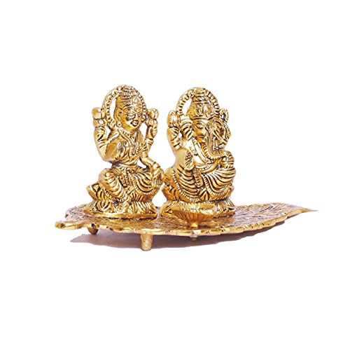 Kridaykraft Laxmi Ganesh Metal Statue, Laxmi Ganesh Murti With Diya For Pooja, Ganpati Idol For Home Decor, Gift Your Relatives,